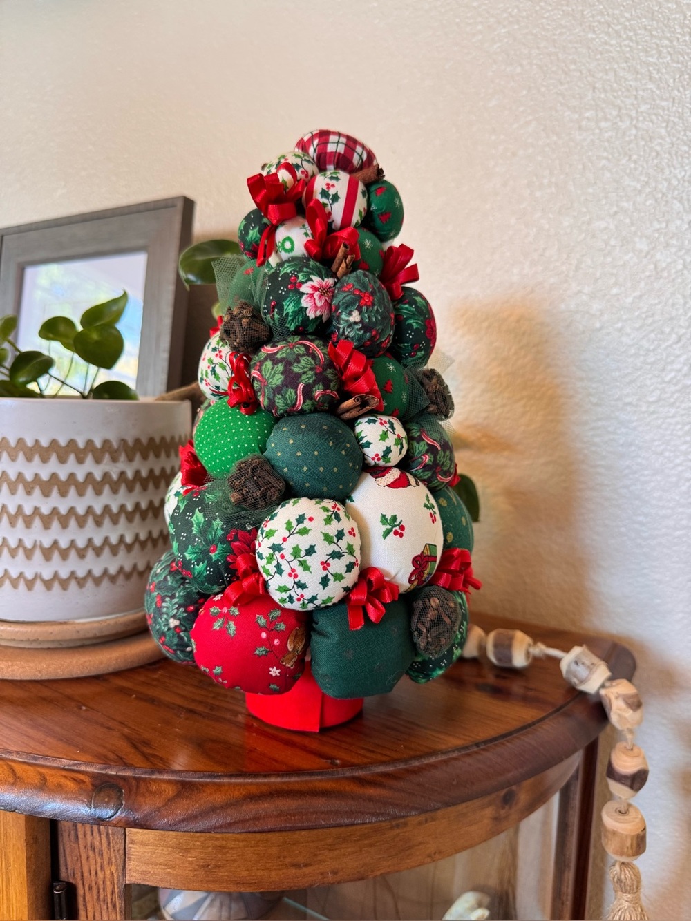 Handmade Grannycore Christmas Fabric Ornament Tree 12” Vintage Style Holiday